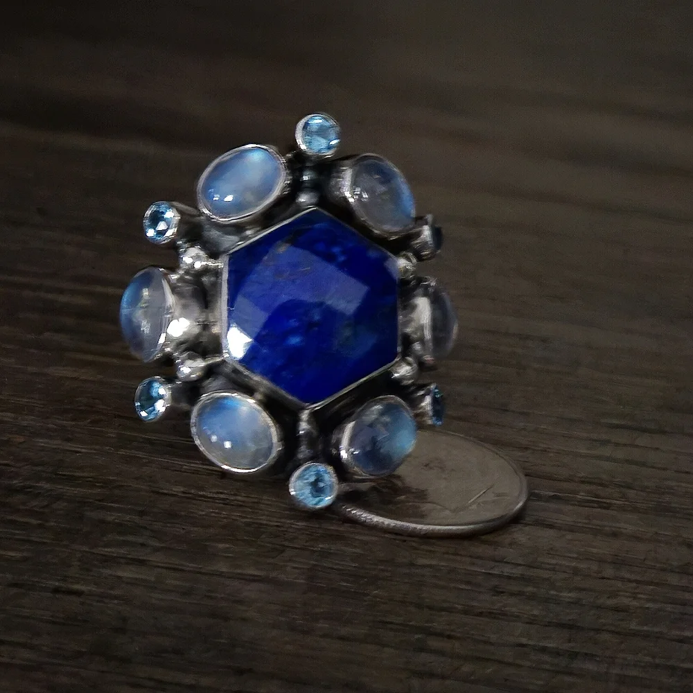 Nicky Butler 925 Sterling Silver Lapis Designer Ring Moonstone NB Topaz Size 11
